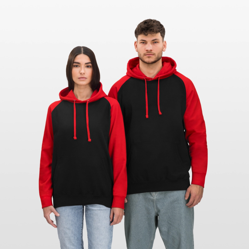 Unisex baseball hoodie - zwart/rood