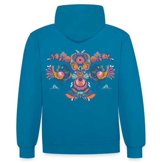 Contrast hoodie - pauwblauw/grijs gemêleerd