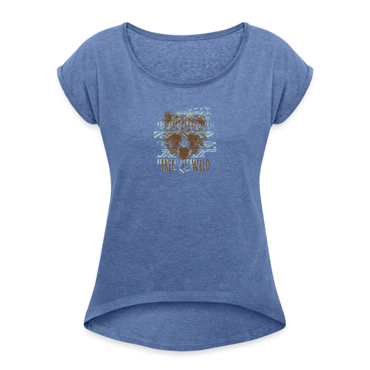 Vrouwen T-shirt met opgerolde mouwen - denim gemêleerd