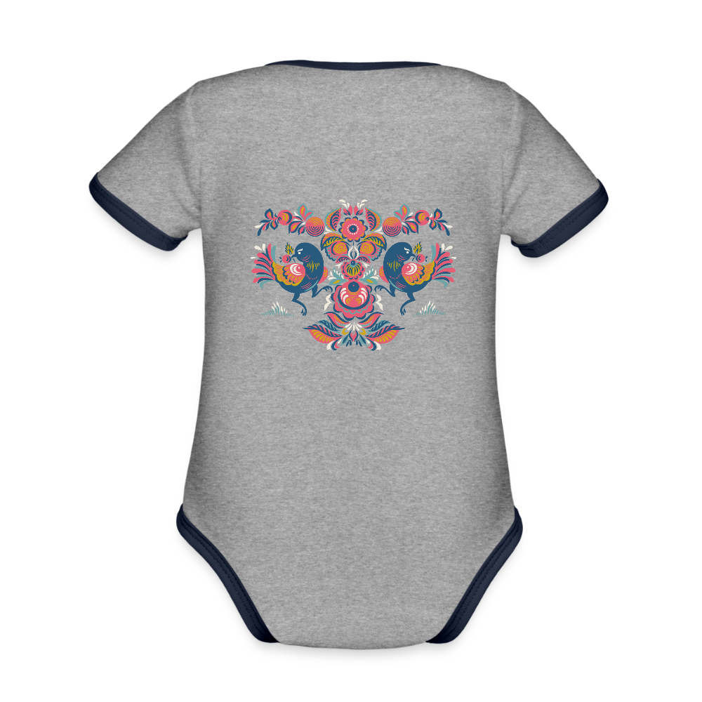 Baby contrasterend bio-rompertje met korte mouwen - grijs gemêleerd/navy