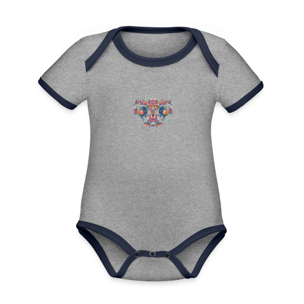 Baby contrasterend bio-rompertje met korte mouwen - grijs gemêleerd/navy