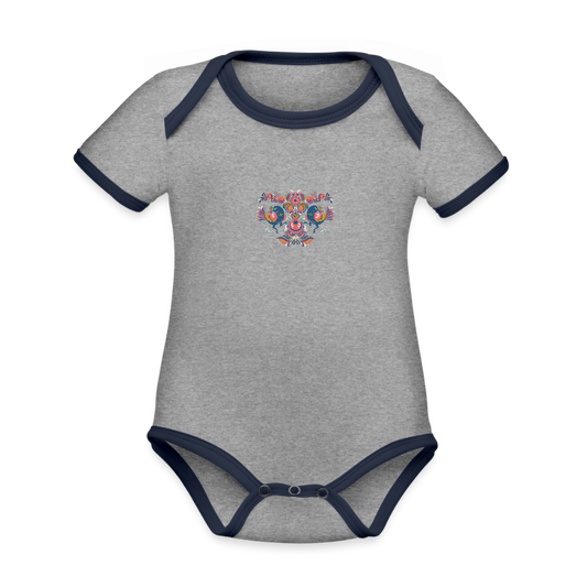 Baby contrasterend bio-rompertje met korte mouwen - grijs gemêleerd/navy
