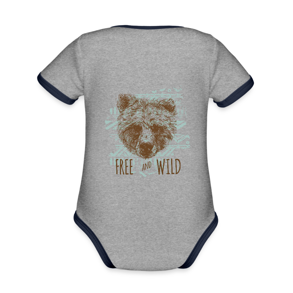 Baby contrasterend bio-rompertje met korte mouwen - grijs gemêleerd/navy