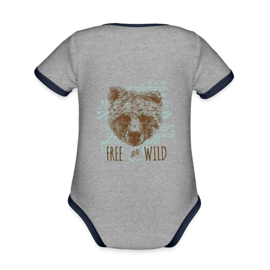 Baby contrasterend bio-rompertje met korte mouwen - grijs gemêleerd/navy