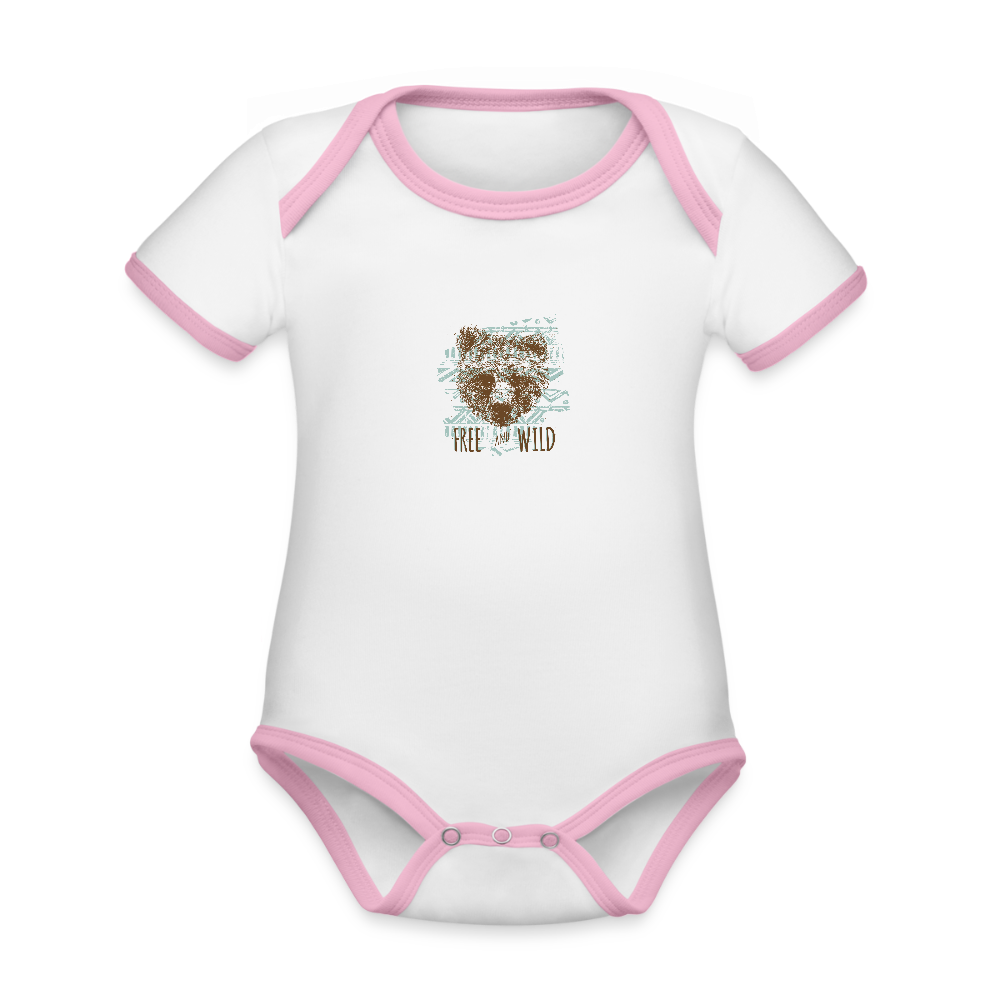 Baby contrasterend bio-rompertje met korte mouwen - wit/roze