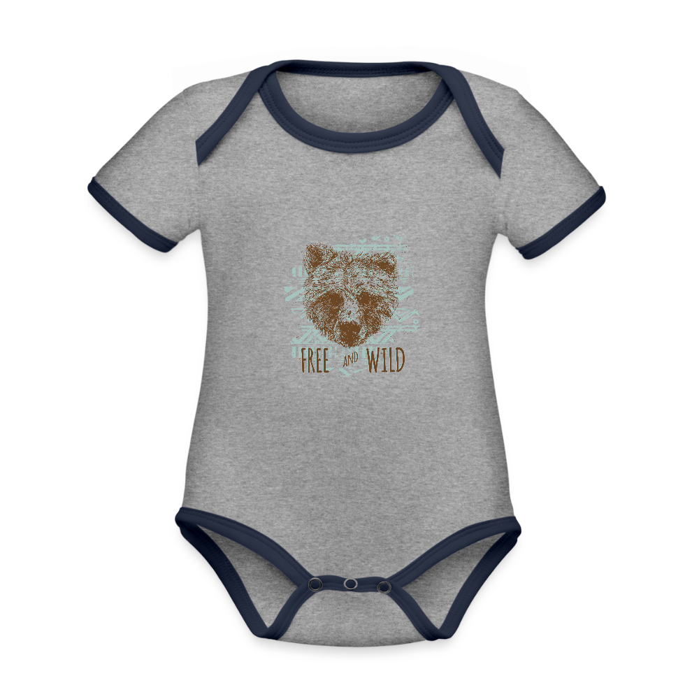 Baby contrasterend bio-rompertje met korte mouwen - grijs gemêleerd/navy