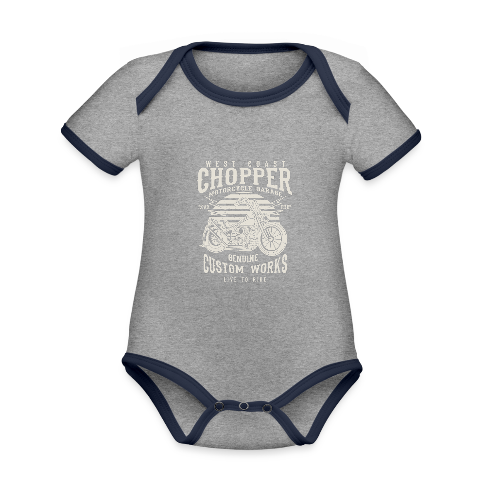 Baby contrasterend bio-rompertje met korte mouwen - grijs gemêleerd/navy