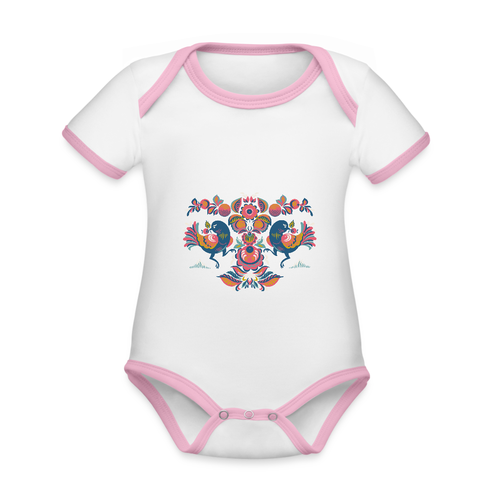 Baby contrasterend bio-rompertje met korte mouwen - wit/roze