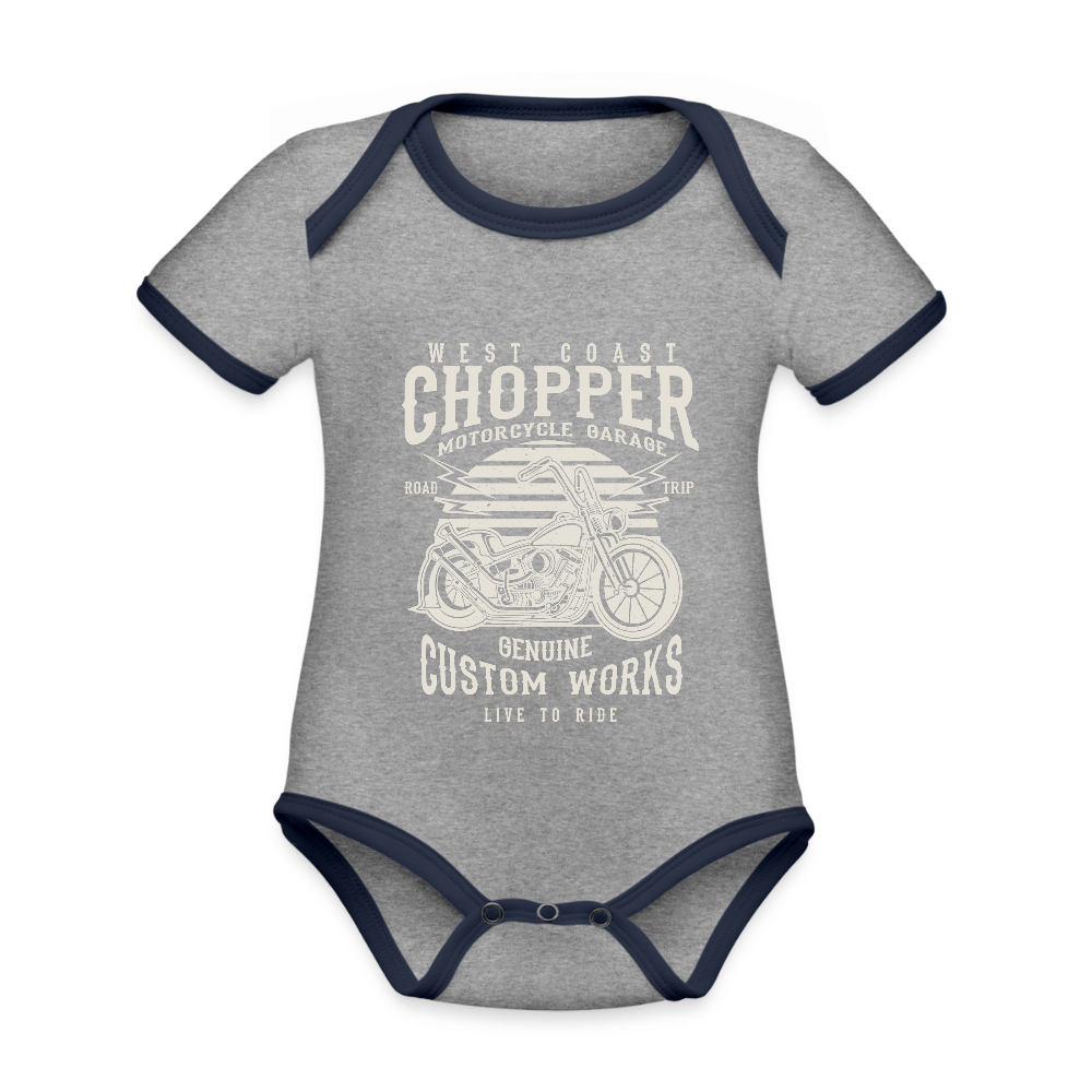 Baby contrasterend bio-rompertje met korte mouwen - grijs gemêleerd/navy