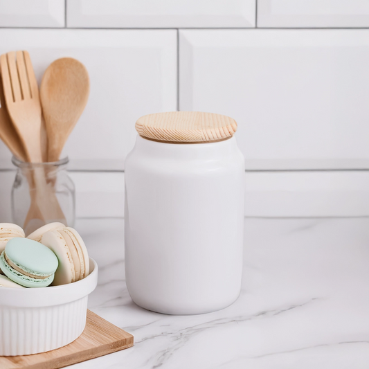 Koekjespot met houten deksel - wit