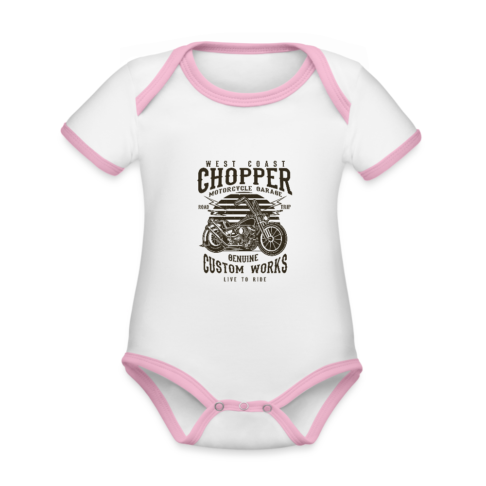 Baby contrasterend bio-rompertje met korte mouwen - wit/roze