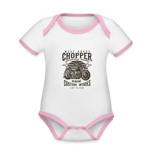 Baby contrasterend bio-rompertje met korte mouwen - wit/roze