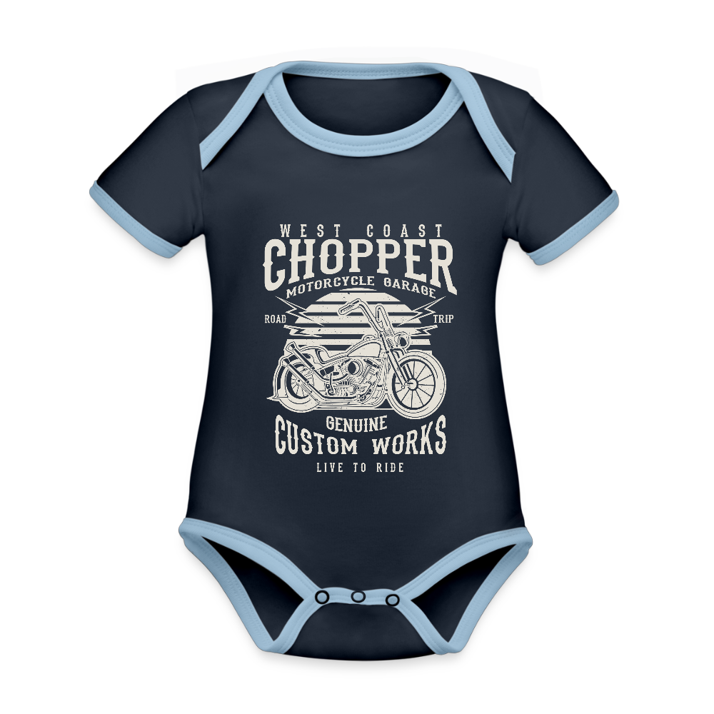 Baby contrasterend bio-rompertje met korte mouwen - navy/sky