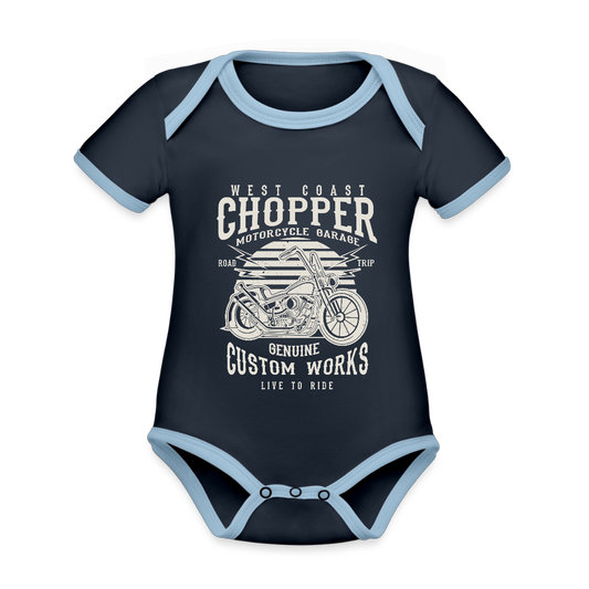 Baby contrasterend bio-rompertje met korte mouwen - navy/sky
