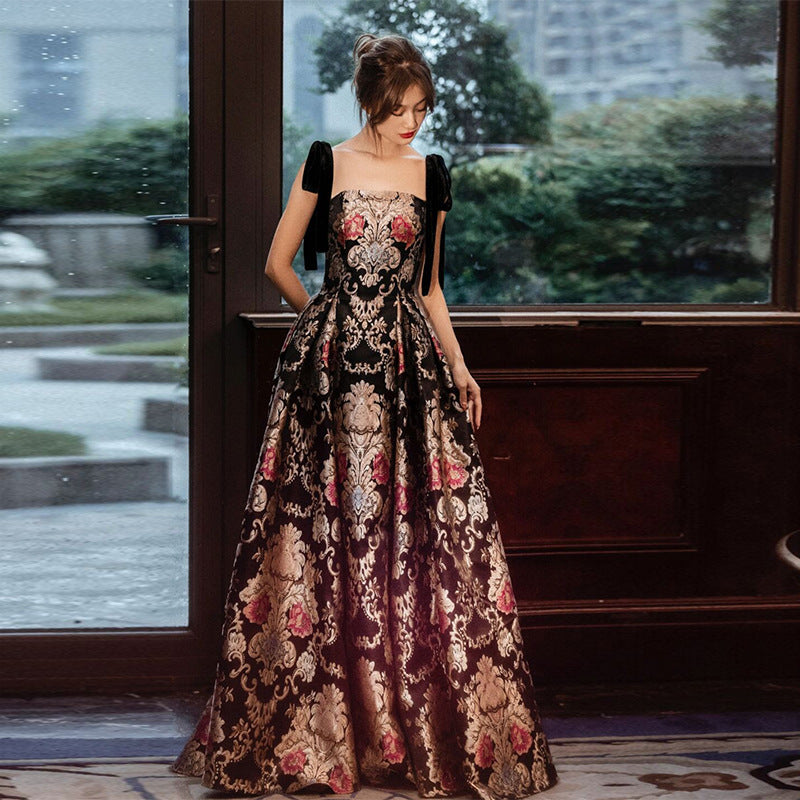 Elegante Unieke Franse Hoogwaardige Lange Vintage Jurk met Vierkante Kraag voor Dames & Plus-size