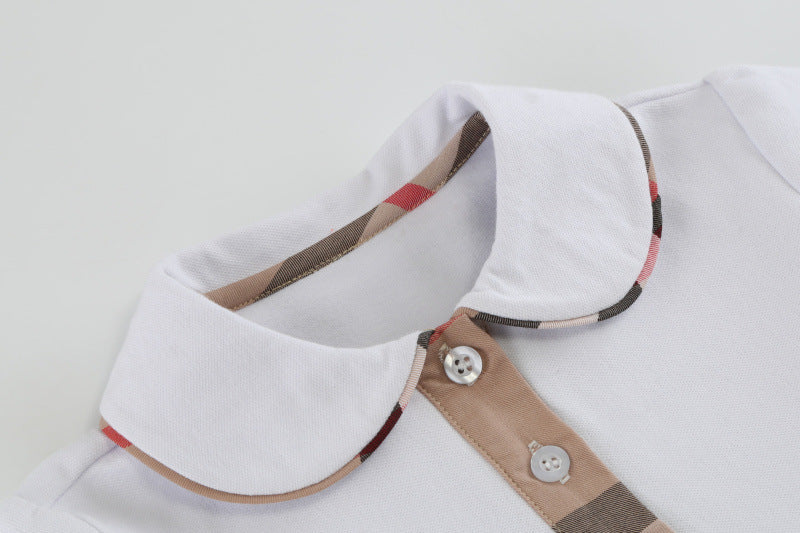 Europees en Amerikaans Contrasterend Geruit Revers Polo met Korte Mouwen voor Peuter /  Kinderen