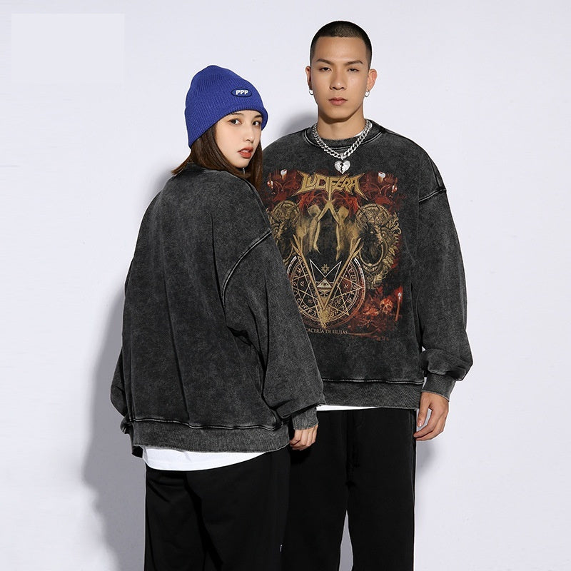 Retro bedrukte High Sweatshirt Dames / Heren