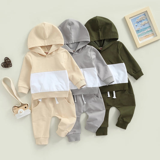 Casual Effen Kleur Hoodie met Patchwork & Broek 2-delige Set voor Peuters/ Kinderen