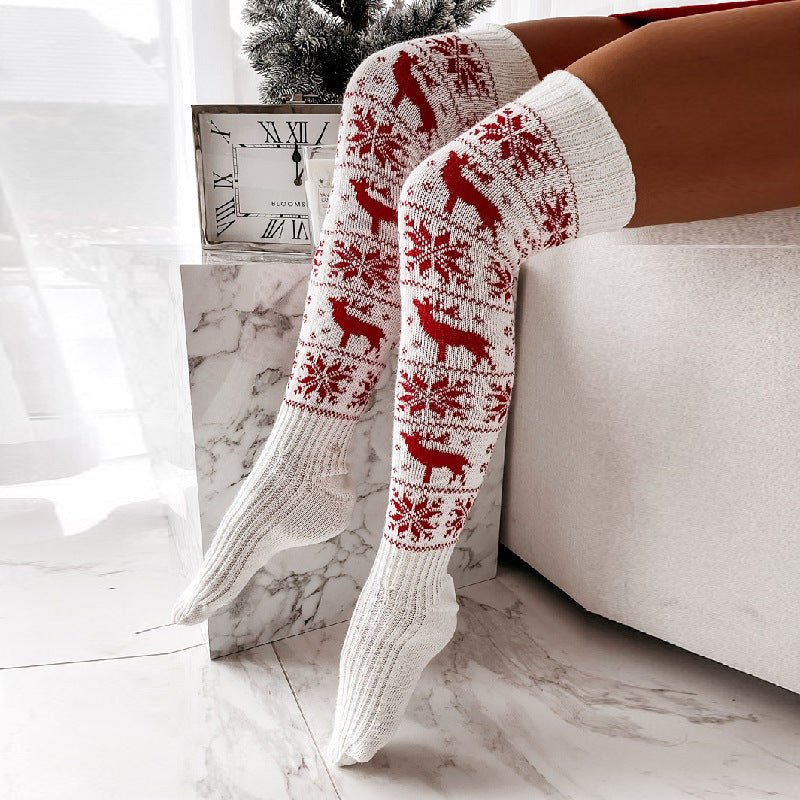 Kerstmis Winterse Warme Elegante Gebreide Jacquard Overknee Lange Sokken voor Dames