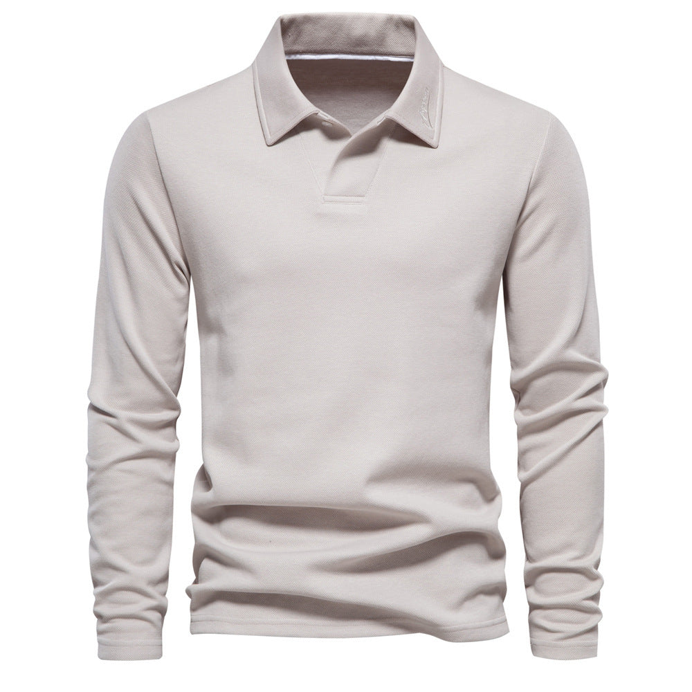 Fashion Uniek Designer Casual Revers Poloshirt in Effen Kleur met Lange Mouwen voor Heren