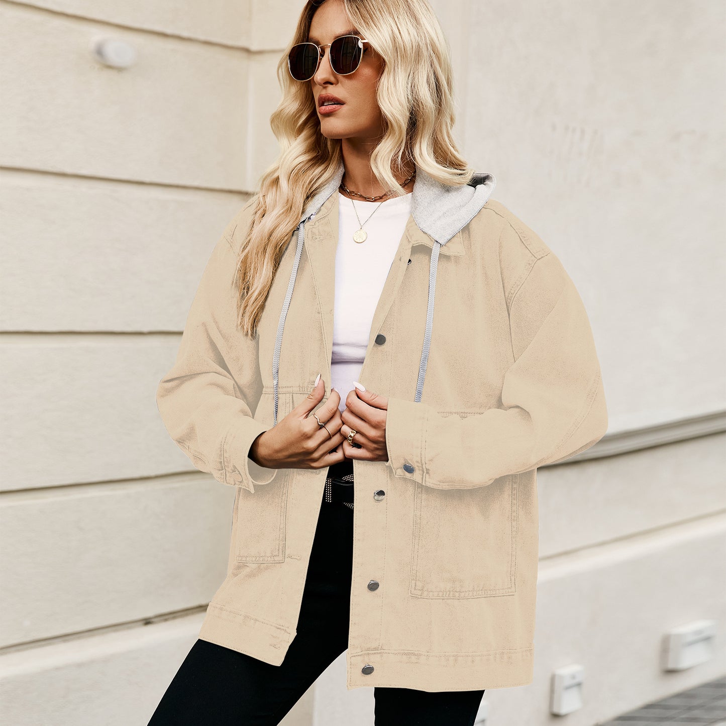 Retro Losse Spijkerjacket met Capuchon en Trekkoord voor Dames & Plus-size