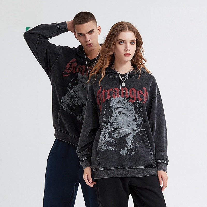 Sneeuwvlok gerafeld katoenen hoodie met print