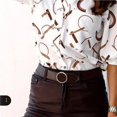 Fashion Trendy V-hals Overhemd met Lang Mouwen en Bedrukking voor Dames & Plus-size