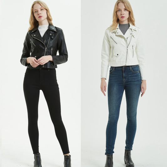 Europese en Amerikaanse Vintage Korte Motorjacket van PU-Leer met Ritssluiting voor Dames