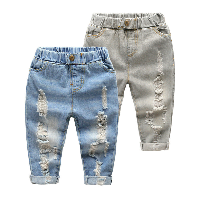 Kindermode Effen Kleur Ripped Jeans voor Peuters/ Kinderen