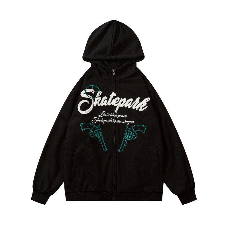 American Retro Street Geborduurde Letter Hoodie