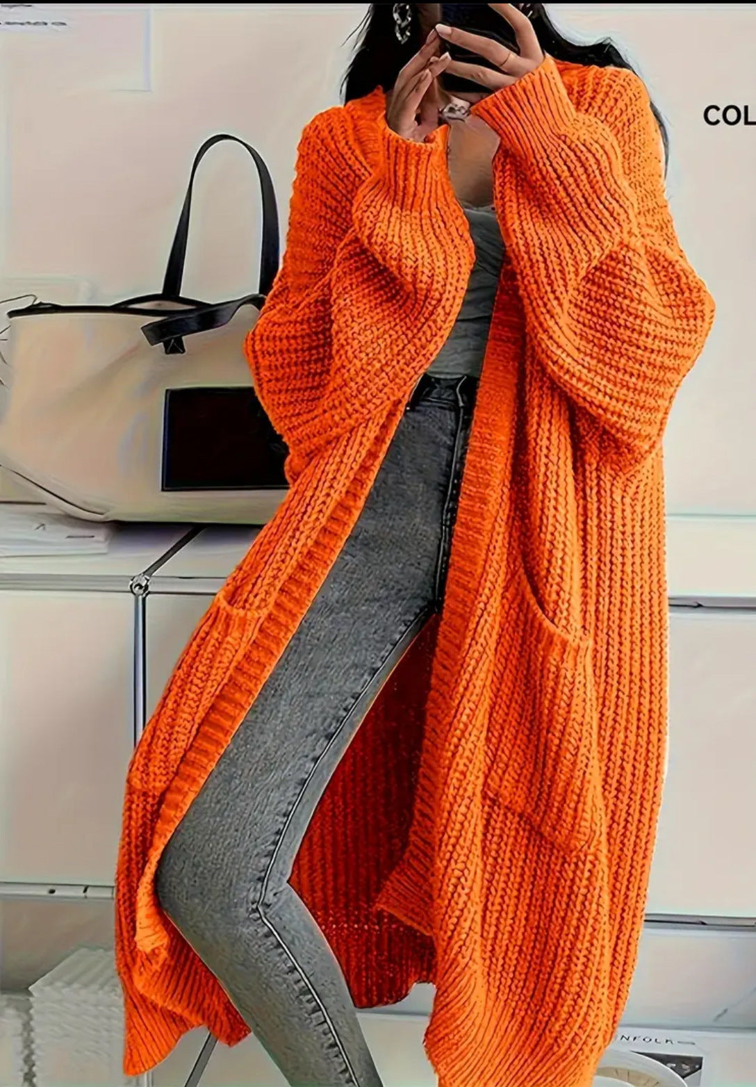 Elegante Oversized Dik Gebreide Jas in Idle Style met Zakken voor Dames en Plus-size