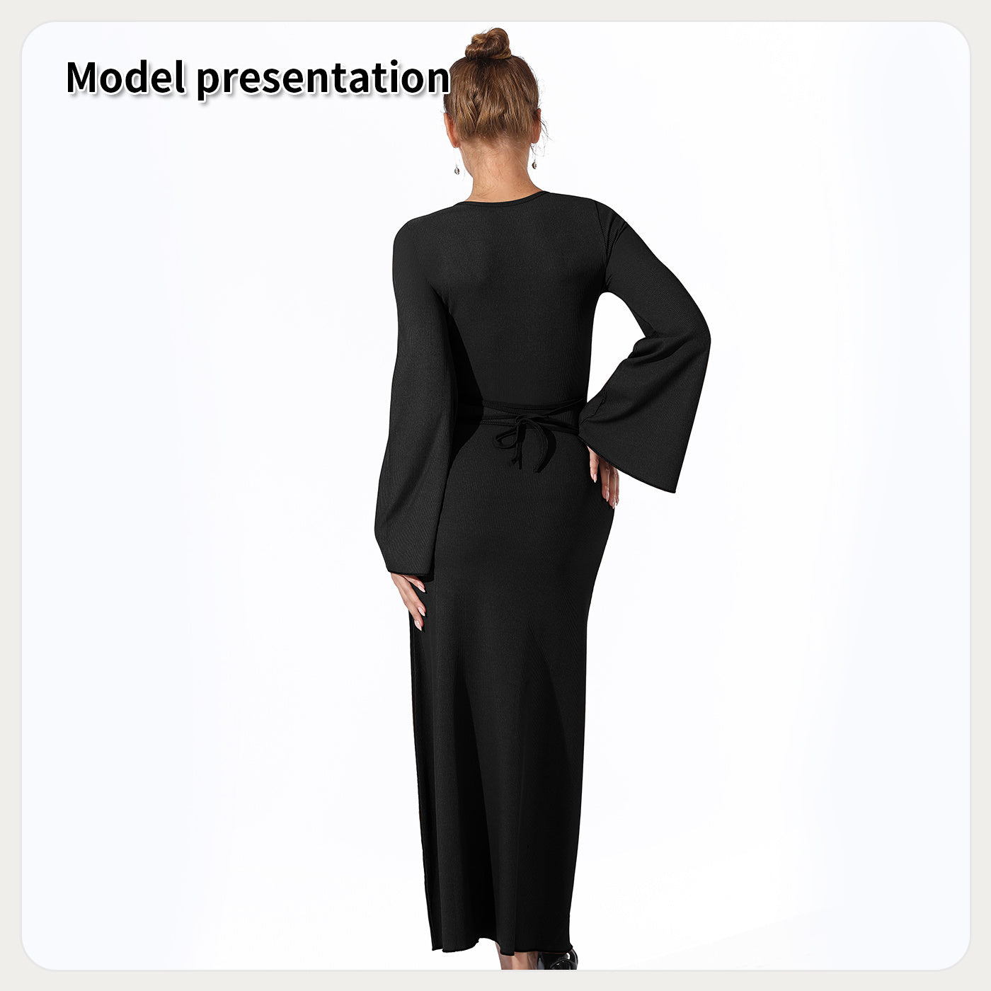 Casual Eenvoudige Effen Kleur Business/ Event Maxi Jurk met Lange Mouwen voor Dames & Plus-size