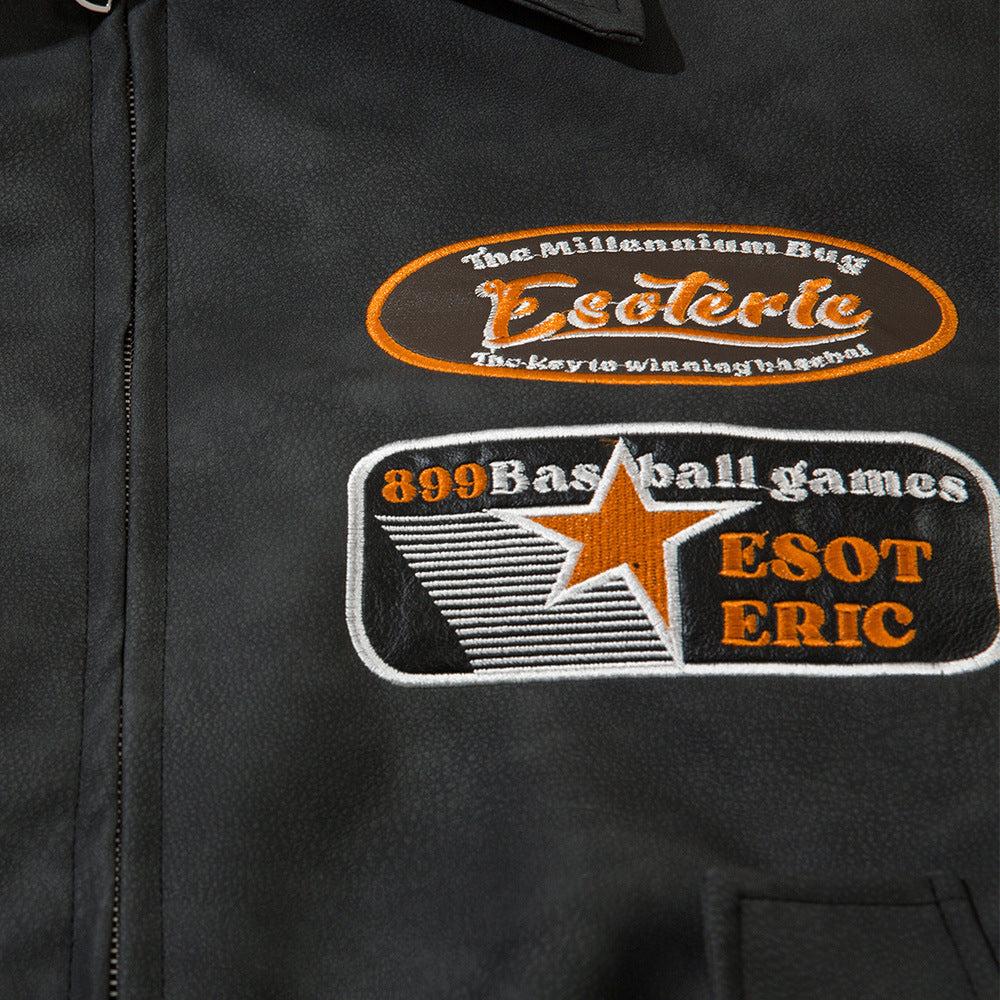 Retro Casual Jacket van PU-Leer met Geborduurde Letters voor Heren & Jongens