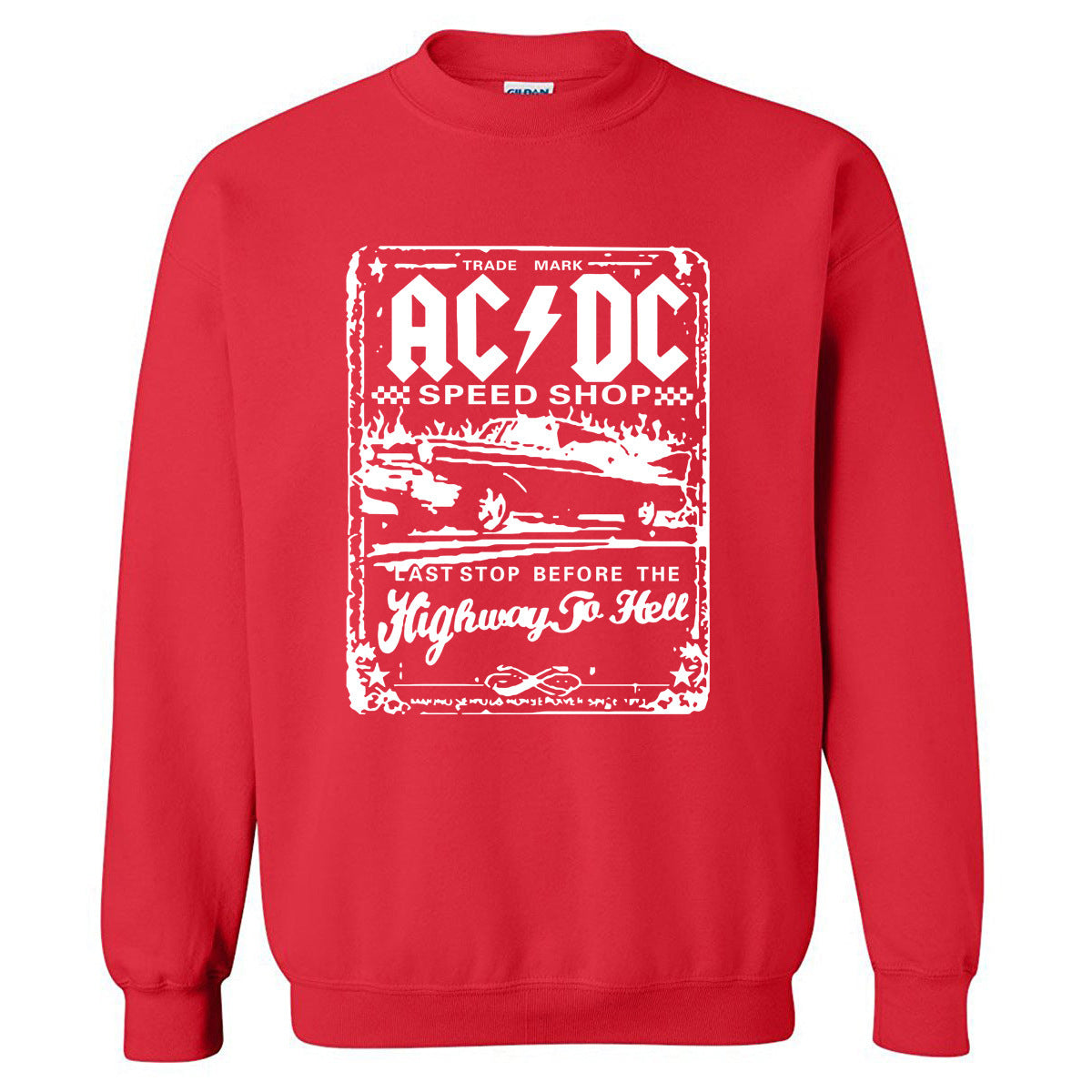 Amerikaanse Streetwear Klassieke Vintage AC/DC Print Trui met Ronde Hals voor Heren