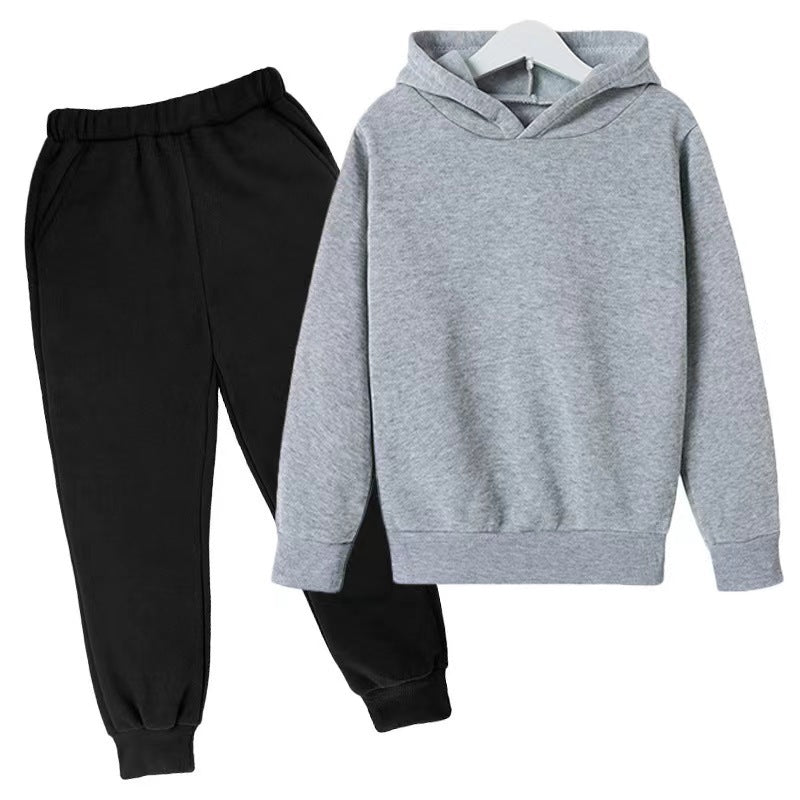 Tweedelige Set Casual Effen Kleur Fleece Hoodie & Joggingbroek voor Kinderen/ Tieners