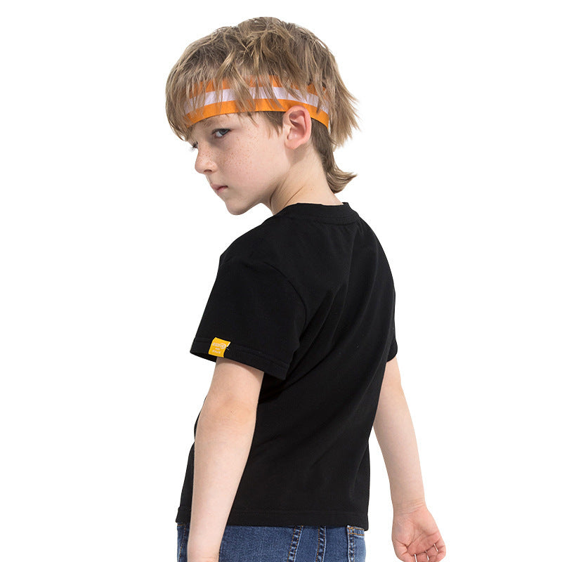 Amerikaanse Trendy Casual Bedrukte Kleurige Letterprint T-shirt met Ronde Hals en Korte Mouwen voor Kinderen