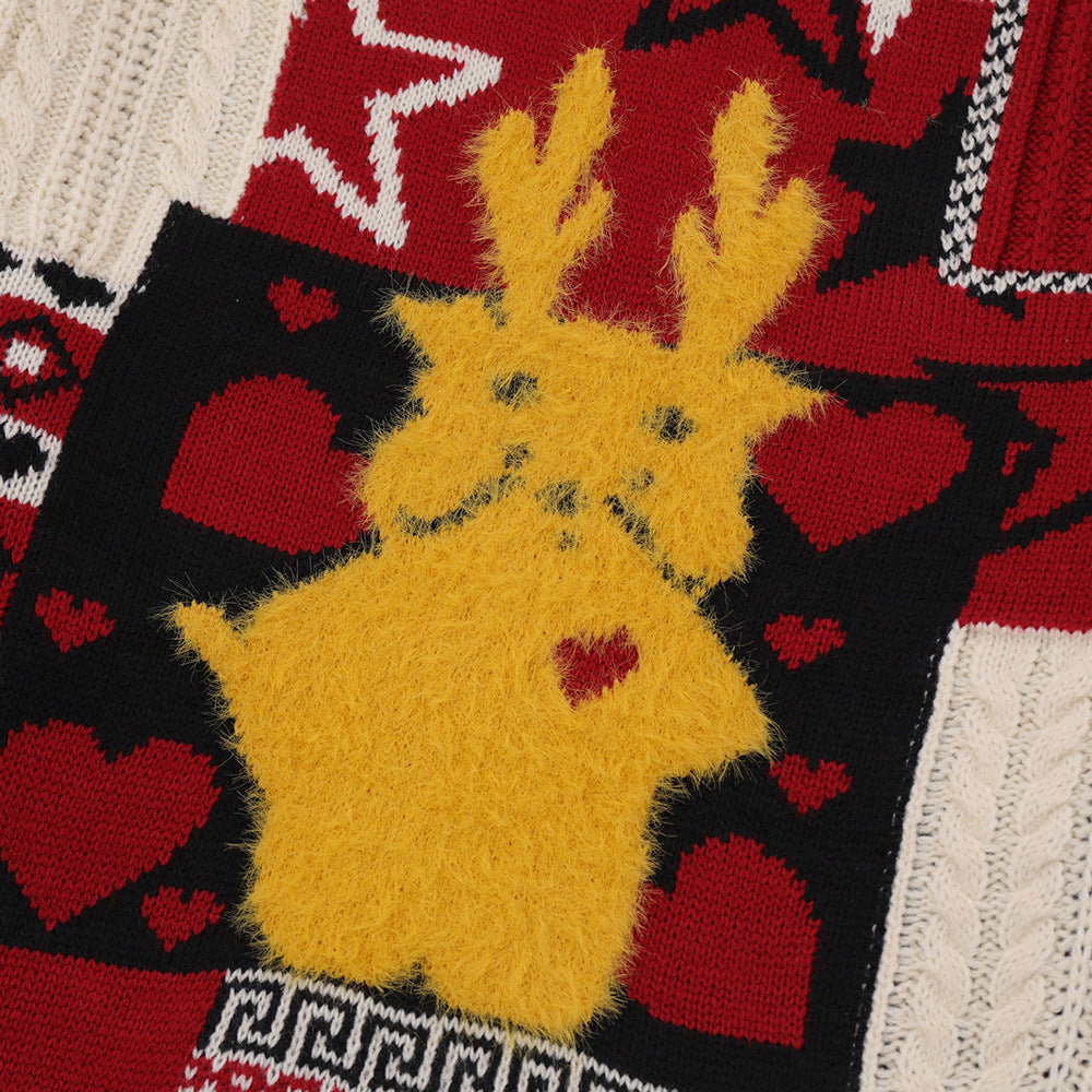 Kerstmis Casual Contrasterende Kleur Gebreide Ronde Hasl Kerst Trui met Jacquardmotief voor Heren