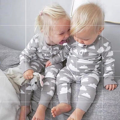 Casual Pyjama Jumpsuit met Wolkenprint en Lange Mouwen voor Baby's