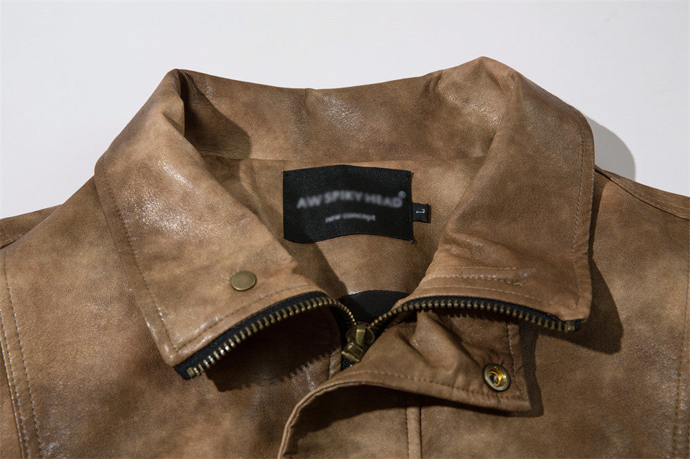 Contrasterende Kleur Jacket van PU-Leer voor Heren & Dames/ Plus-size