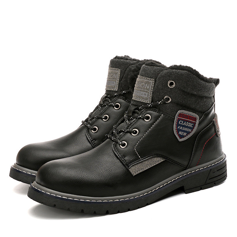 Europese Stijl Casual Outdoor Effen Kleur Bergbeklimming Sneeuwlaarzen van PU-Leer met Vertersluiting en Ronde Neus voor Heren