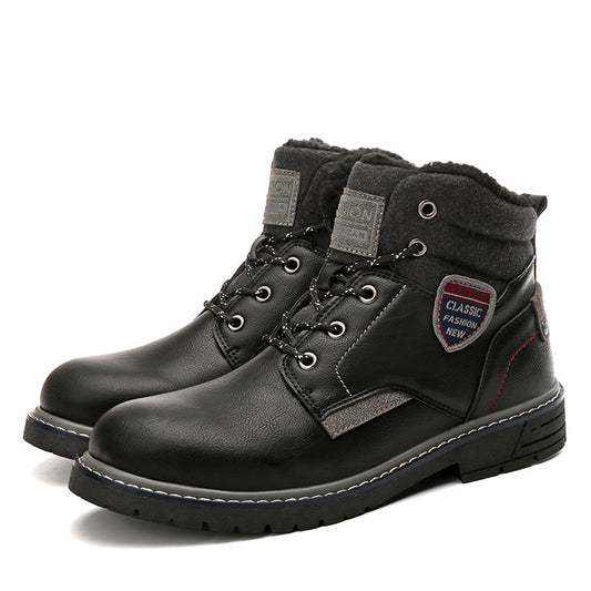Europese Stijl Casual Outdoor Effen Kleur Bergbeklimming Sneeuwlaarzen van PU-Leer met Vertersluiting en Ronde Neus voor Heren