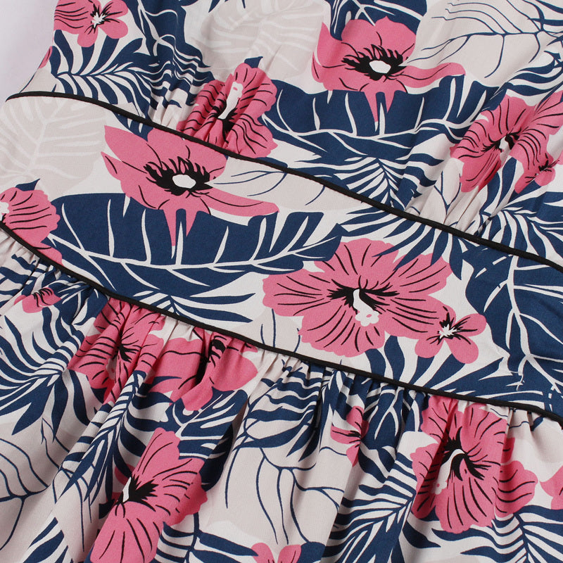 Hepburn Style Casual Vintage Bloemenprint Swingjurk met Ronde Hals voor dames & Plus-size