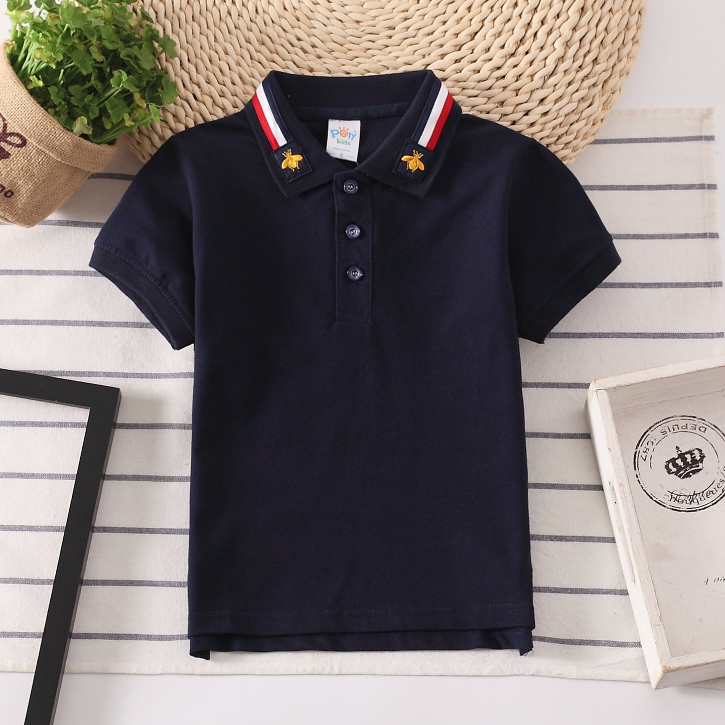 Europese Designer Ontwerp Modieuze Casual Effen Kleur Poloshirt met Geborduurde Kraag en Korte Mouwen voor Kids & Teenager