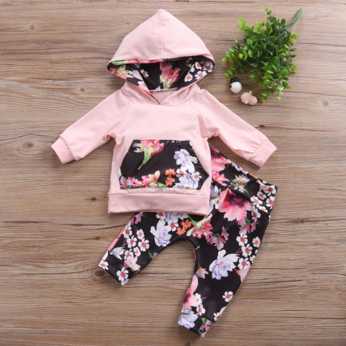 Tweedelige Set Bloemenprint Sweatshirt & Broek in Europese en Amerikaanse Stijl voor Baby's/ Peuters