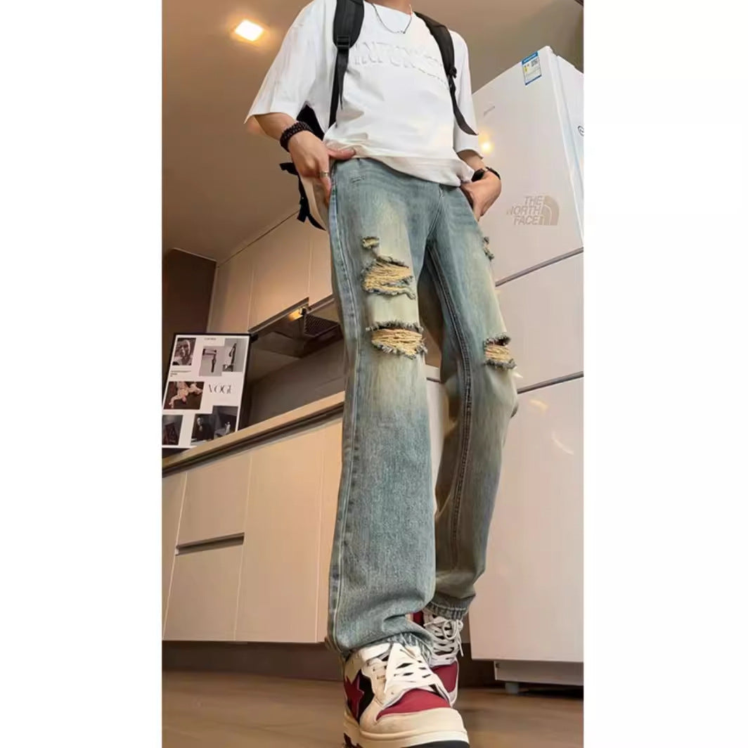 Amerikaanse V Retro Losse Tattered Jeans Jeans voor Heren/ Jongens