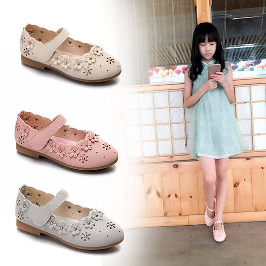 Elegante Platte Prinsessenschoenen van PU-Leer met Bloemendecoratie en Klittenband voor Meisjes