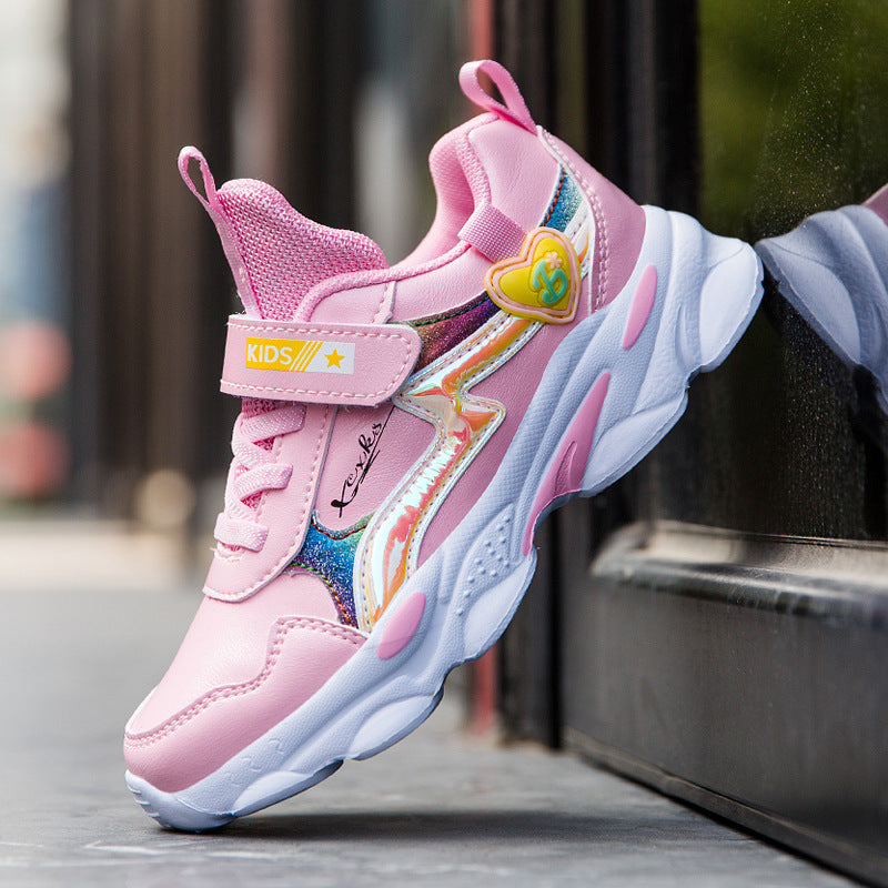 Casual Lichtgewicht Ademend Antislip Sport Sneakers van PU-Leer met Klittenband voor Meisjes