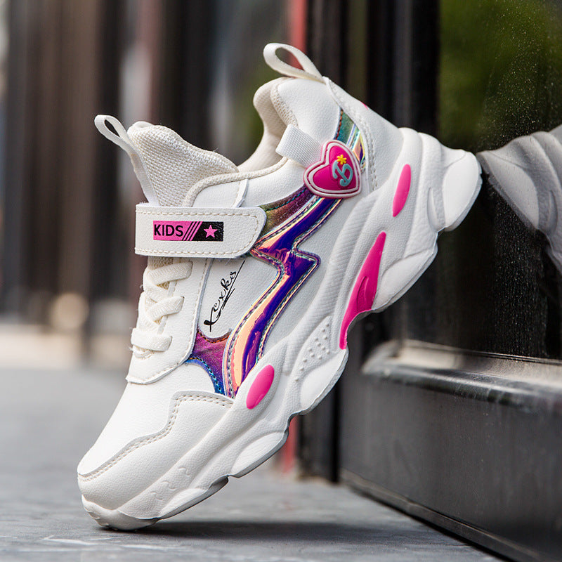 Casual Lichtgewicht Ademend Antislip Sport Sneakers van PU-Leer met Klittenband voor Meisjes