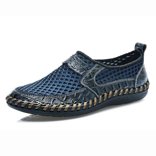 Klassieke Italiaanse Stijl Casual Kleurrijke Ademend Mesh Instapschoenen van Echt Leer voor Heren