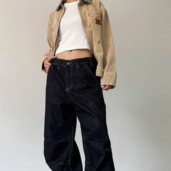 American Designer Retro Washed Design Draping Jeans voor Unisex